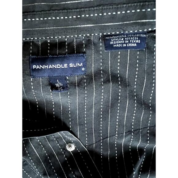 Panhandle slim cowboy buttondown black striped long-sleeve shirt size L - Picture 5 of 5